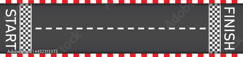 Finish line racing background top view. Art design. Start or finish on kart race. Vector illustration.