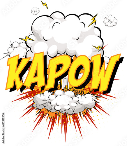 Word Kapow on comic cloud explosion background