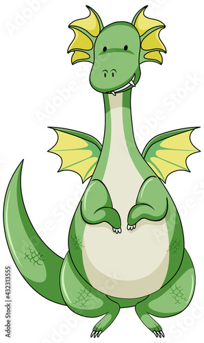 Simple cartoon character of green dragon isolated