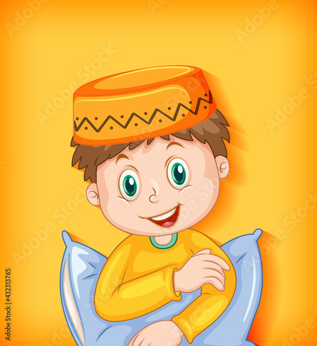 Male muslim cartoon character with pillow