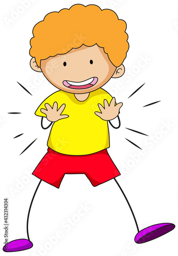 Cute boy cartoon character in hand drawn doodle style isolated