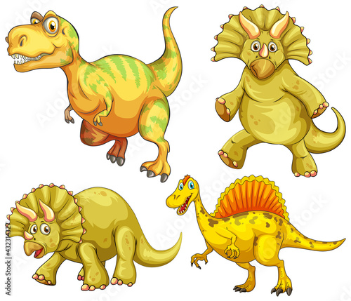 Set of yellow dinosaur cartoon character