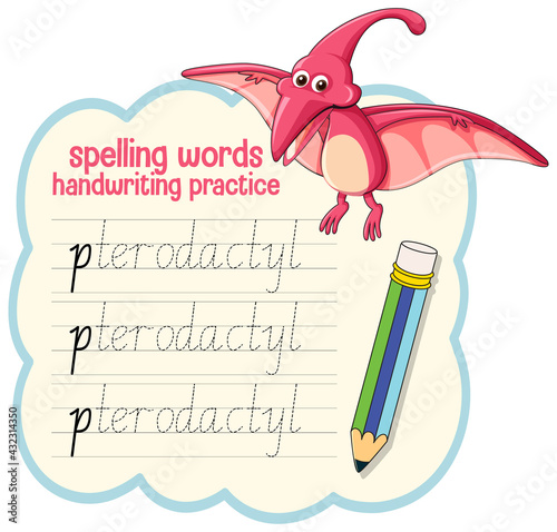 Spelling words dinosaur handwriting practice worksheet
