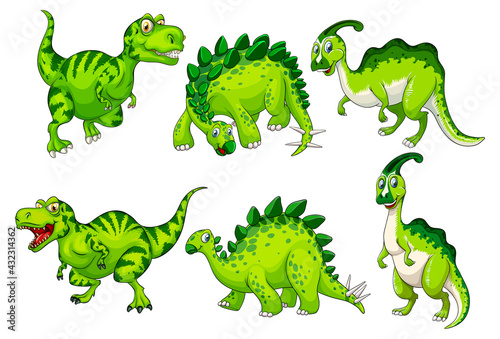 Set of green dinosaur cartoon character © GraphicsRF