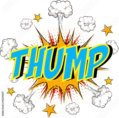 Word Thump on comic cloud explosion background