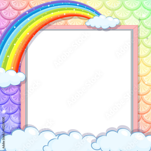 Blank banner on rainbow fish scales background with rainbow