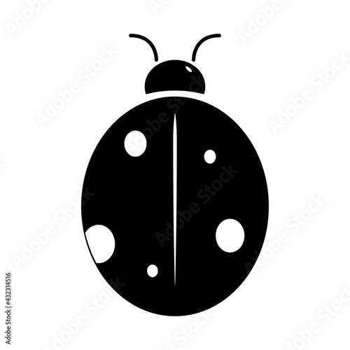 Ladybug beetle icon, isolated in black color on a white background. Hand drawn element, vector illustration.