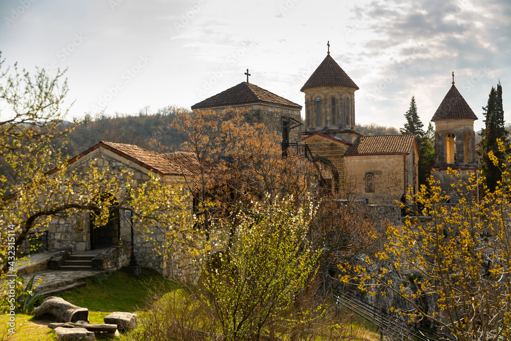 Obraz premium Picturesque view of Motsameta monastery near Kutaisi in Georgia at spring