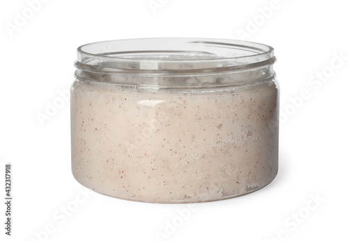 Body scrub in jar isolated on white