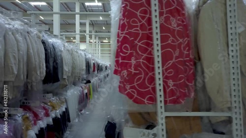 shelves full of clothes in a logistics center