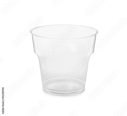 Transparent disposable plastic cup isolated on white