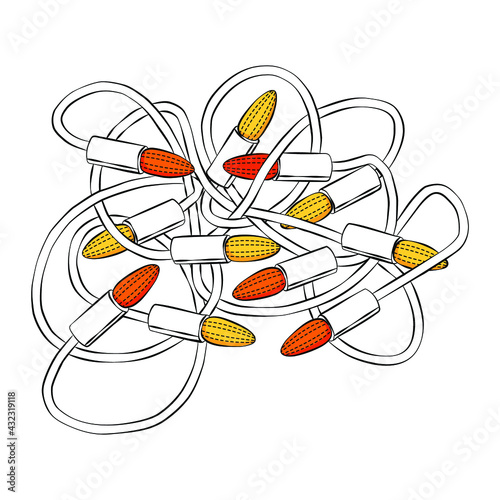 Tangled Christmas lights - vector illustration. Flat colors.