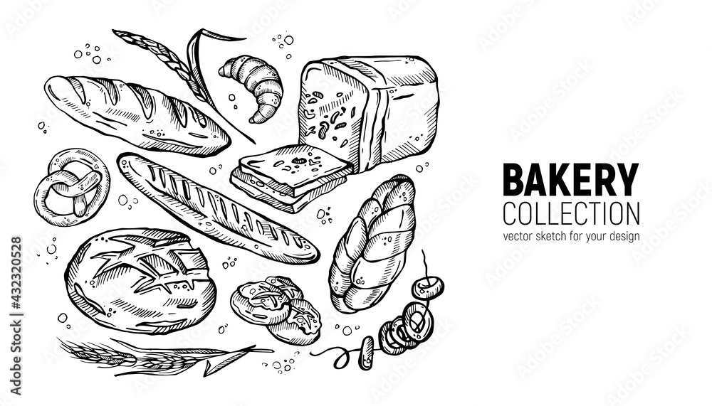 Hand drawn sketch bakery collection