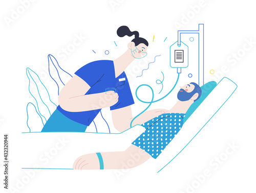 Nursing care - medical insurance illustration. Flat vector