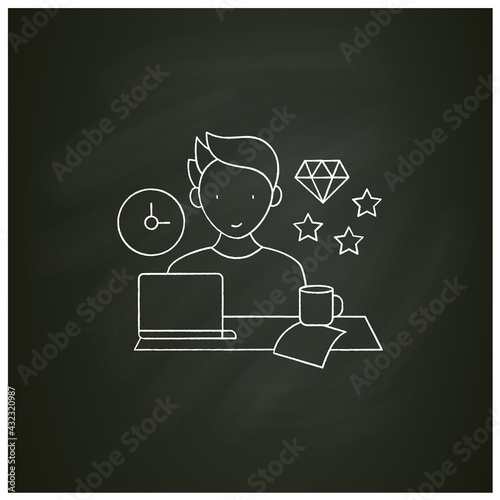 Perfectionist procrastinator chalk icon. Set large, unattainable goals. Tired to solve tasks.Procrastination concept. Isolated vector illustration on chalkboard