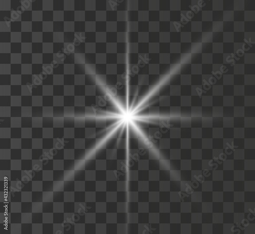 A bright white star explodes on a transparent background. Vector illustration.