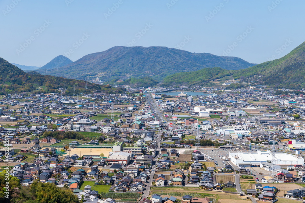 Cityscape of Takamatsu city suburbs , Kagawa, Shikoku, Japan
