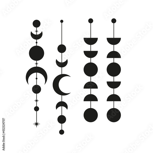Moon phases vector, Celestial  designs with moon phase,  boho vector, bohemian print for shirt,  phase of the moon
