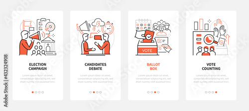 Voting and election - modern line design style web banners