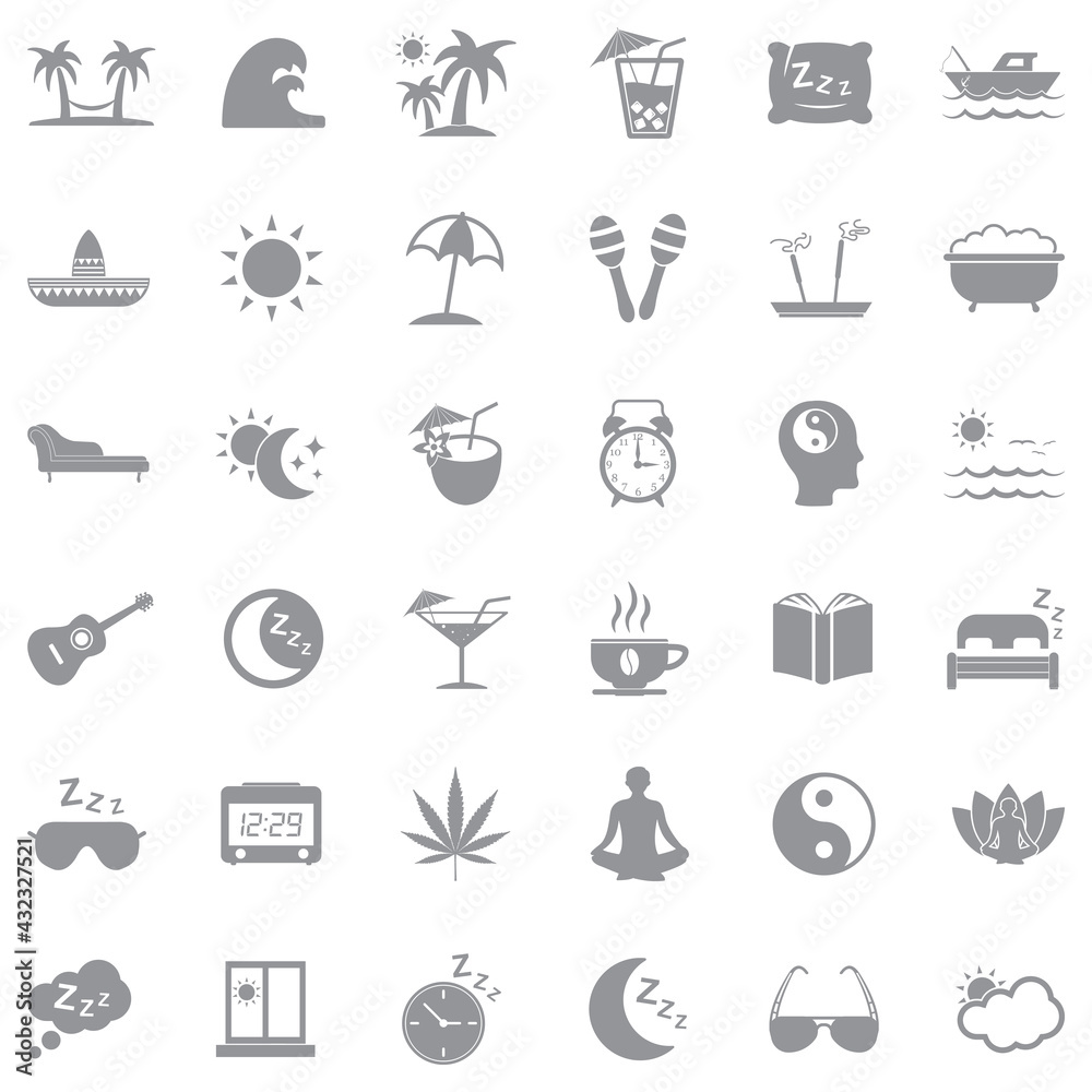 Siesta Icons. Gray Flat Design. Vector Illustration. Siesta Icons. Gray Flat Design. Vector Illustration.