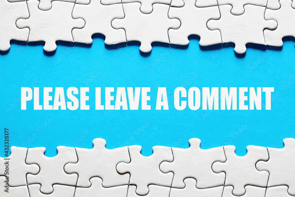Please leave a comment message framed by jigsaw puzzle pieces. Customer feedback, evaluation or opinion - obrazy, fototapety, plakaty 