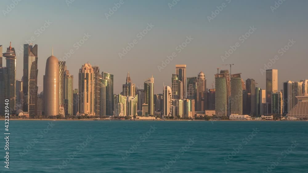Skyline of Doha timelapse in Qatar in the very early morning Skyline of Doha timelapse in Qatar in the very early morning