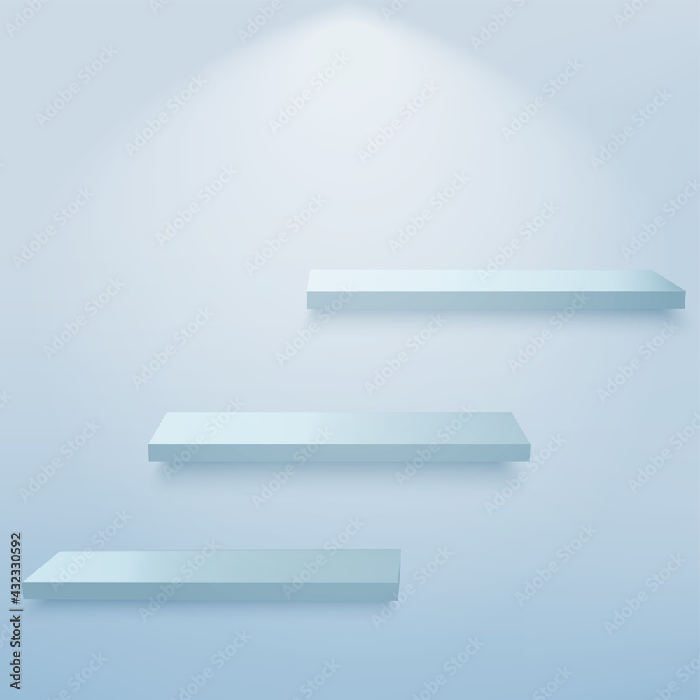 Abstract background with 3d blue empty shelves on the wall. Vector Abstract background with 3d blue empty shelves on the wall. Vector