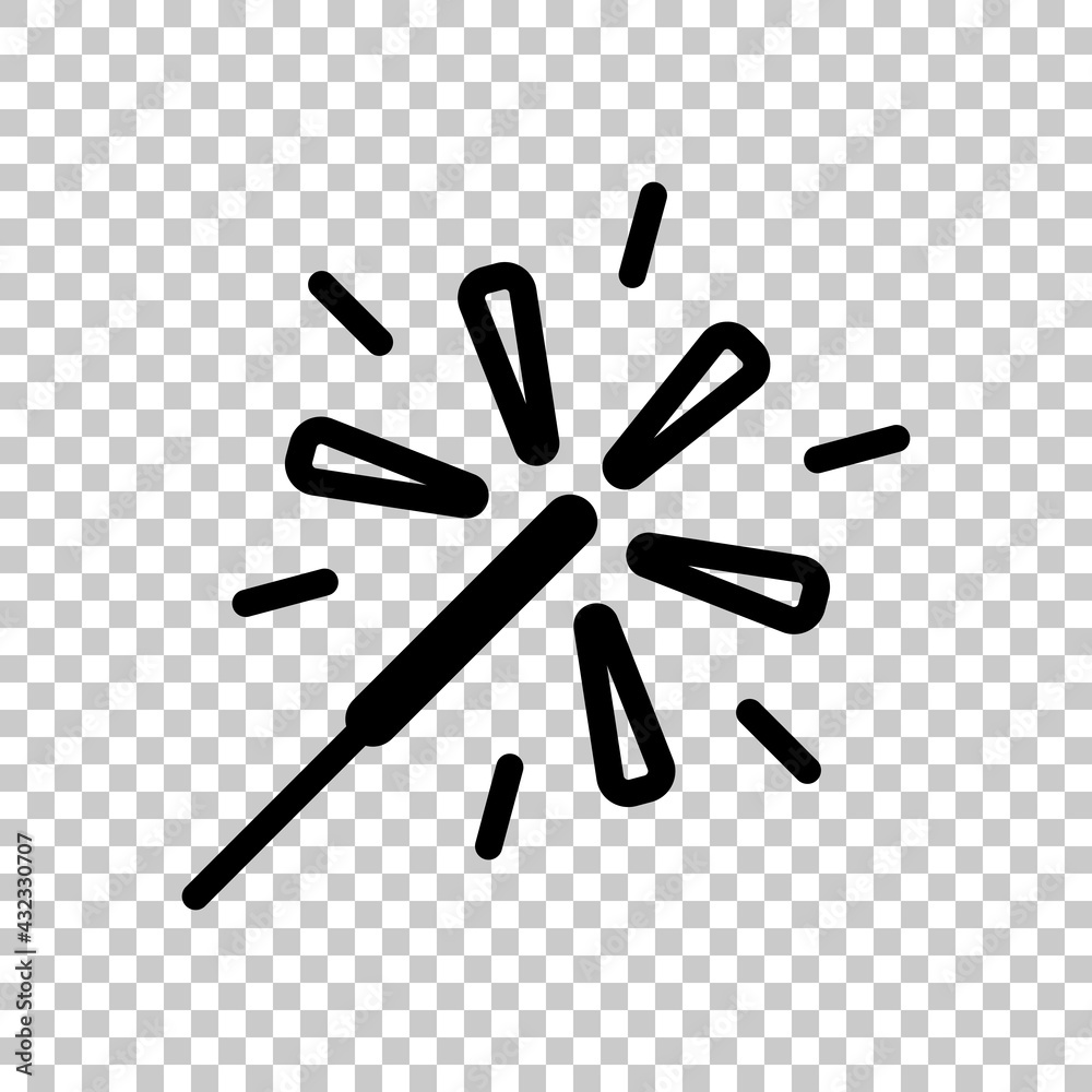 Sparkler beam, simple icon of firework. Black editable linear symbol on transparent background Sparkler beam, simple icon of firework. Black editable linear symbol on transparent background
