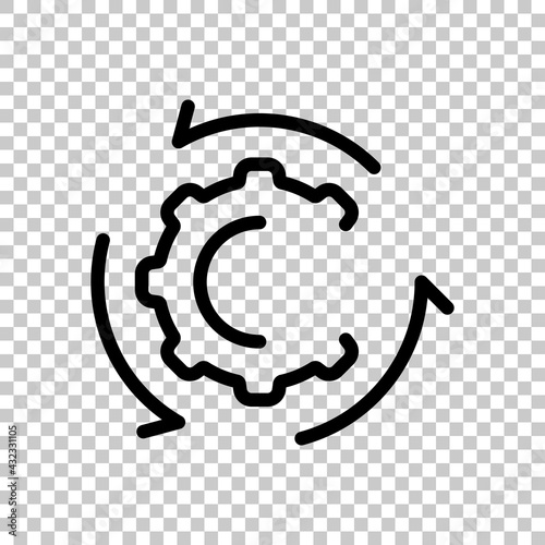 Workflow process, gear and arrows, automate business operation. Black editable linear symbol on transparent background