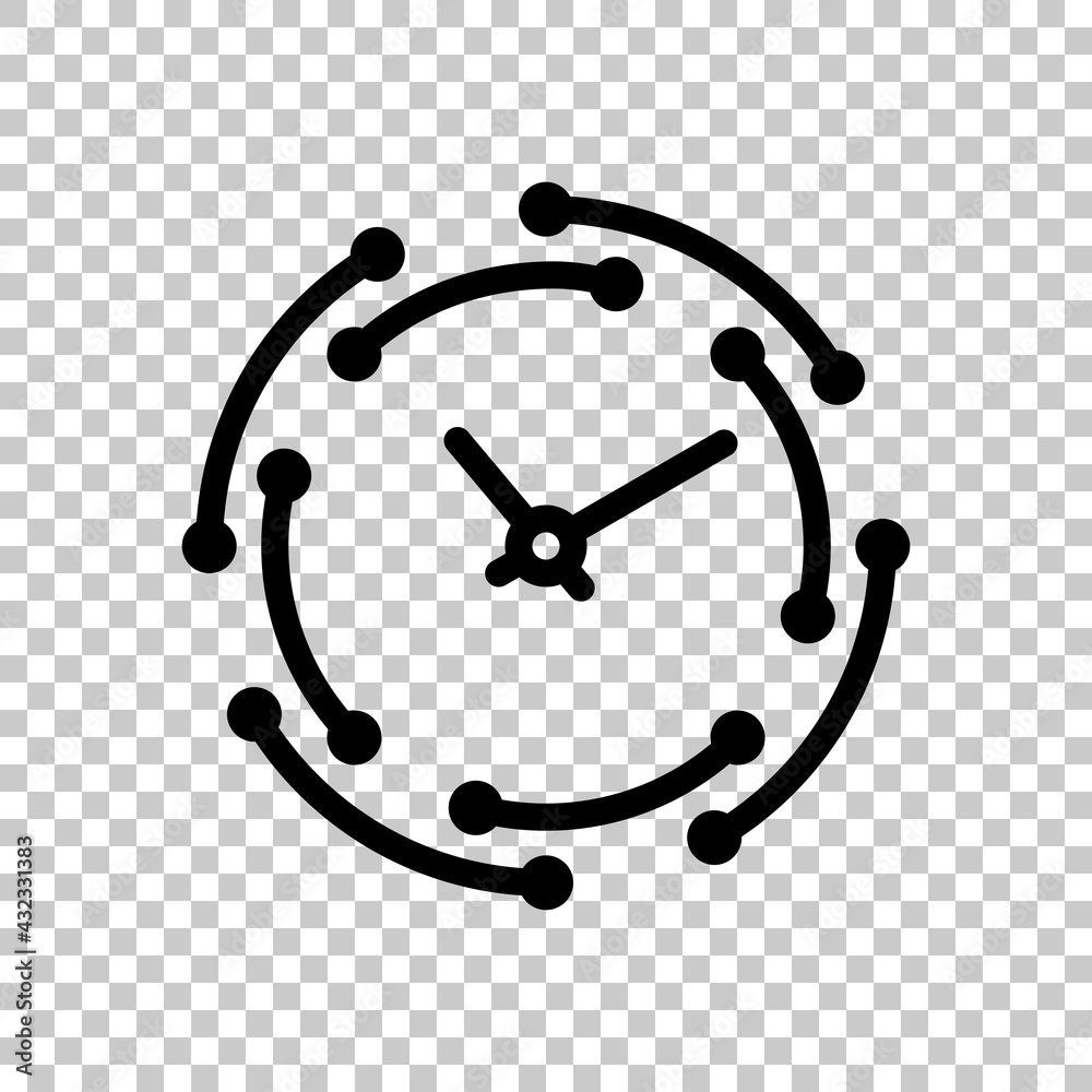 Timer in circle, simple clock or watch, time icon. Black editable linear symbol on transparent background Timer in circle, simple clock or watch, time icon. Black editable linear symbol on transparent background