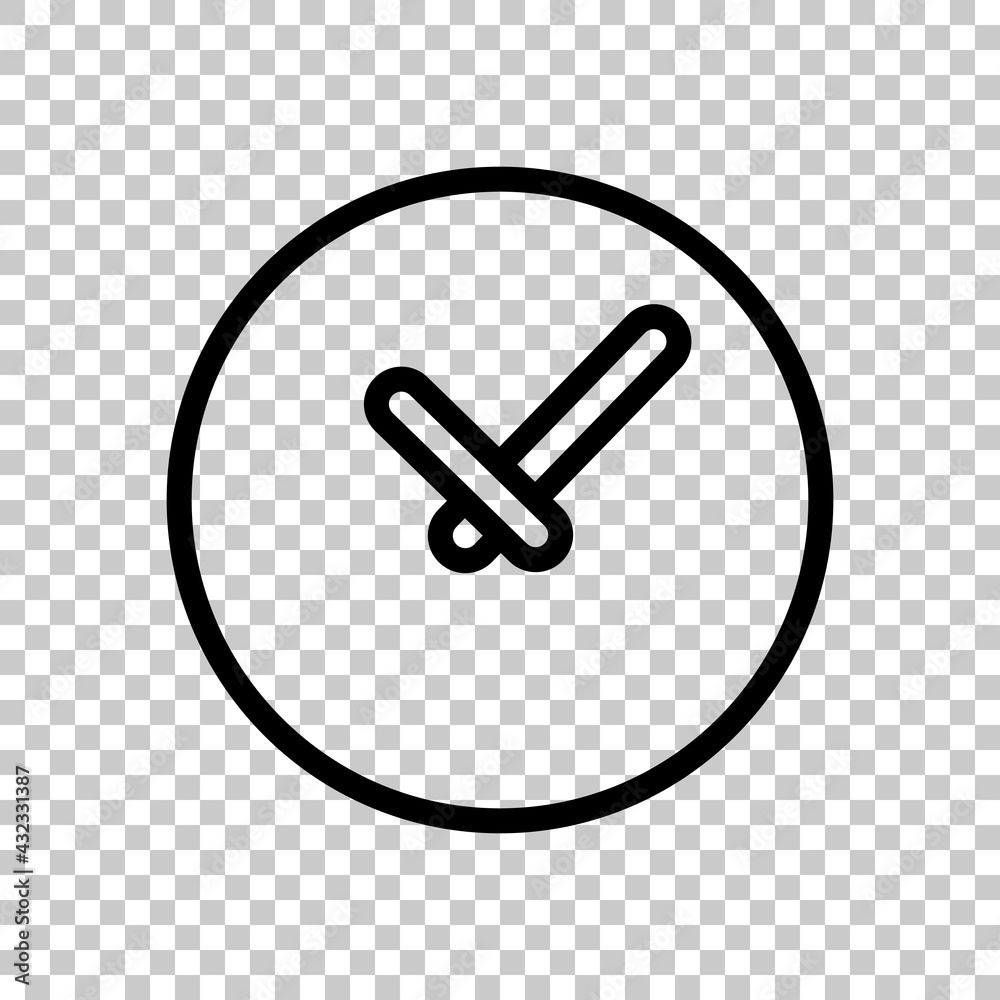 Timer in circle, simple clock or watch, time icon. Black editable linear symbol on transparent background Timer in circle, simple clock or watch, time icon. Black editable linear symbol on transparent background