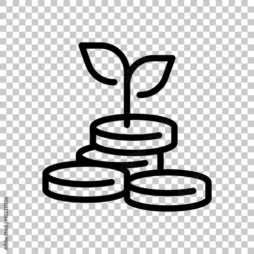 Financial growth, growing money tree, increase income. Black editable linear symbol on transparent background