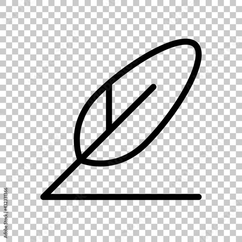Feather pen, logo of copywriter, simple icon. Black editable linear symbol on transparent background