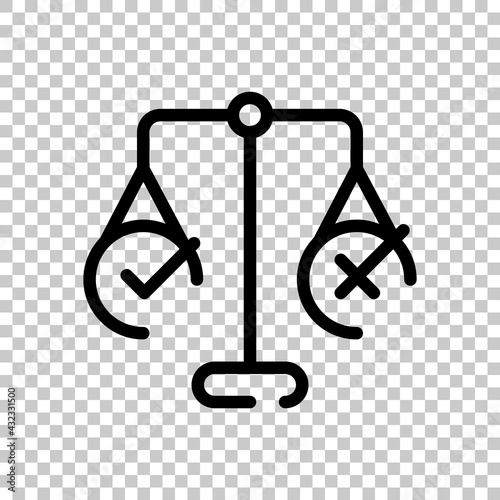Ethic and moral of social life, scale icon. Black editable linear symbol on transparent background