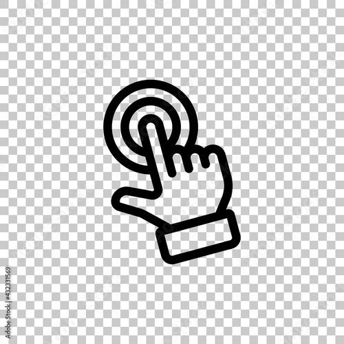 Touch action by finger, simple icon. Black editable linear symbol on transparent background