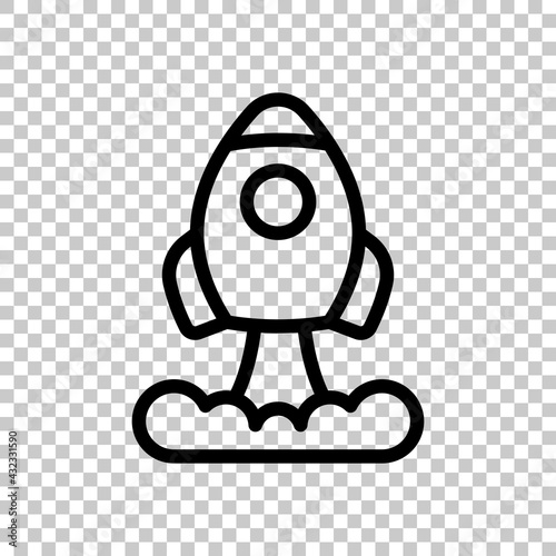 Simple rocket icon, space ship. Black editable linear symbol on transparent background