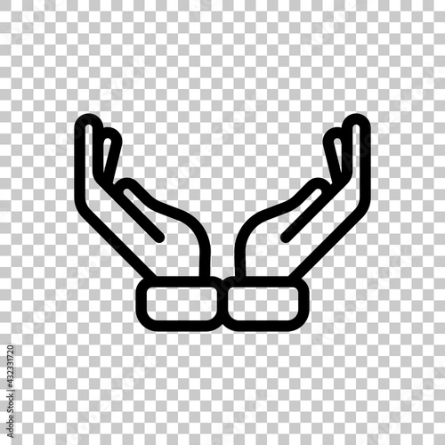 Praying hands, emoji symbol, simple icon. Black editable linear symbol on transparent background