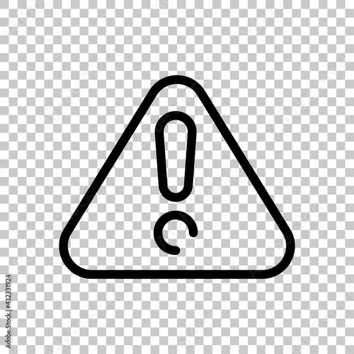Exclamation danger sign, hazard warning, simple alert icon. Black editable linear symbol on transparent background
