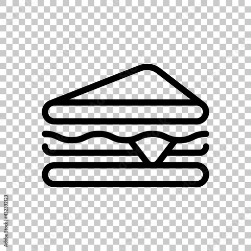 Sandwich or hamburger, fast food, simple icon. Black editable linear symbol on transparent background