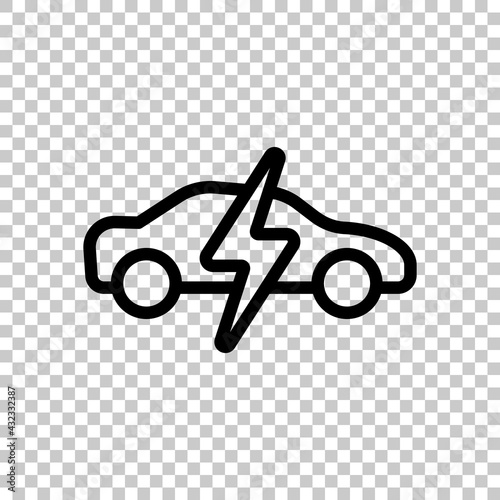 Modern electric car, green energy, simple icon. Black editable linear symbol on transparent background