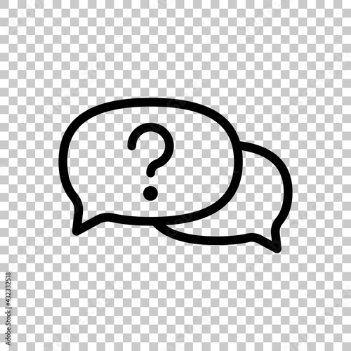 Question mark in bubble, simple icon of faq or chat. Black editable linear symbol on transparent background
