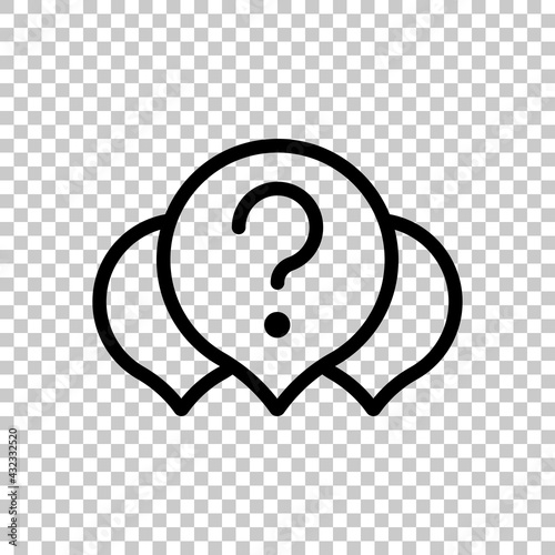 Question mark in bubble, simple icon of faq or chat. Black editable linear symbol on transparent background
