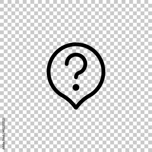 Question mark in bubble, simple icon of faq or chat. Black editable linear symbol on transparent background