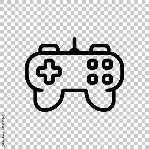 Joystick of video console, game controller, simple icon. Black editable linear symbol on transparent background