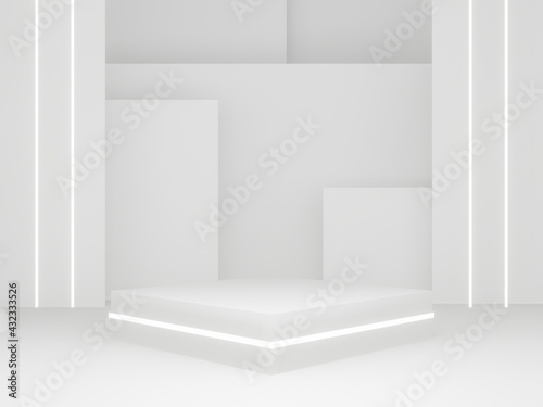 3D rendered white geometric product stand.