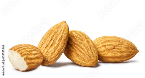 Delicious almonds, isolated on white background