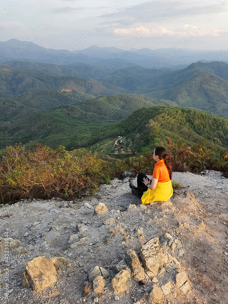 Fototapeta premium Tourist is enjoying on beautiful scenery of mountains. Taken at Betong district, Yala province in Thailand.