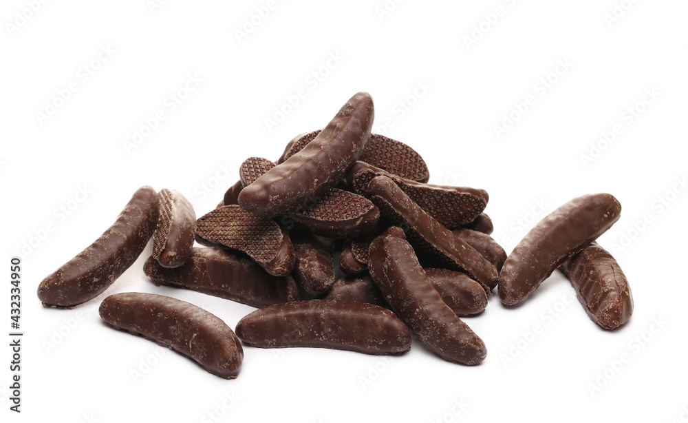 Chocolate bananas pile isolated on white background Chocolate bananas pile isolated on white background