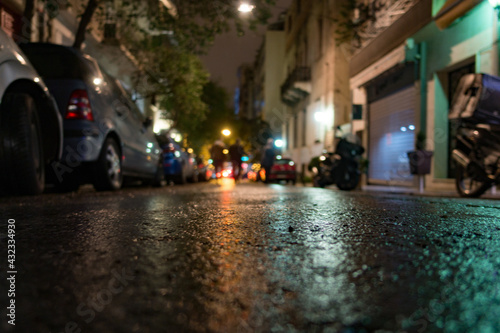 Night city street with paving stones