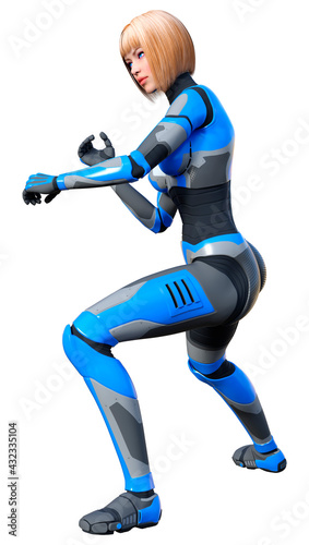 3D Rendering Female Robot on White